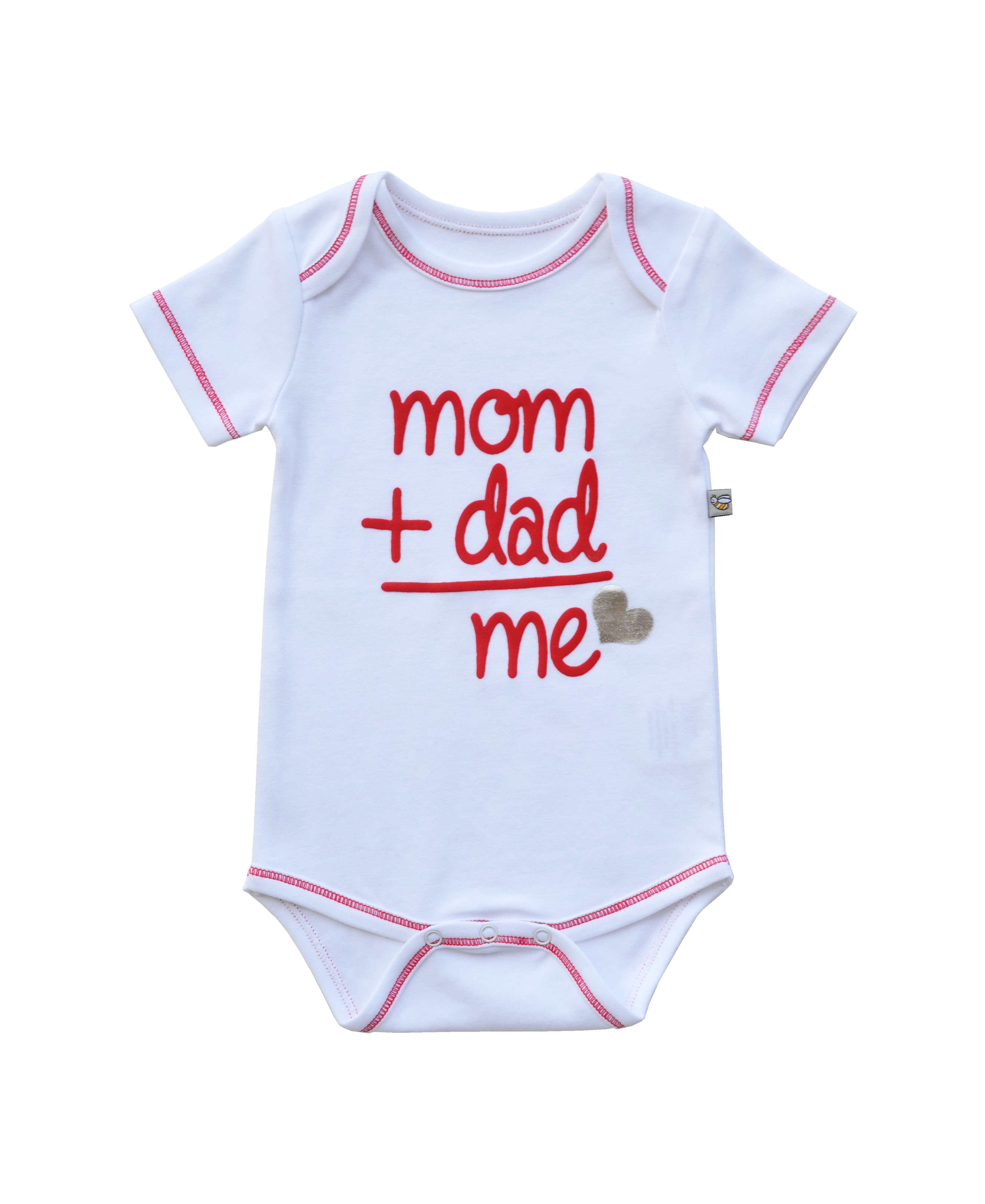Mom + Dad= Me Print On White Baby Romper/Onesie(100% Cotton)