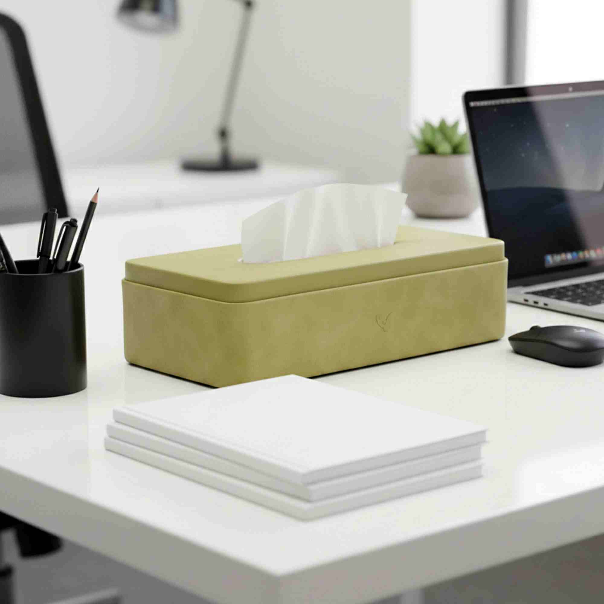 Tissue Box Holder for Home and Office in Premium Faux Leather | Size: 9.5 x 4.5 x 2.5(H) Inches | Moderno | Cream
