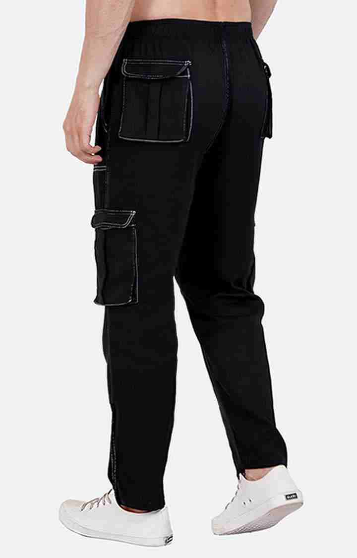 Men's Black Cotton Solid Cargos