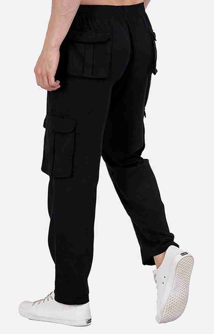 Men's Black Cotton Solid Cargos