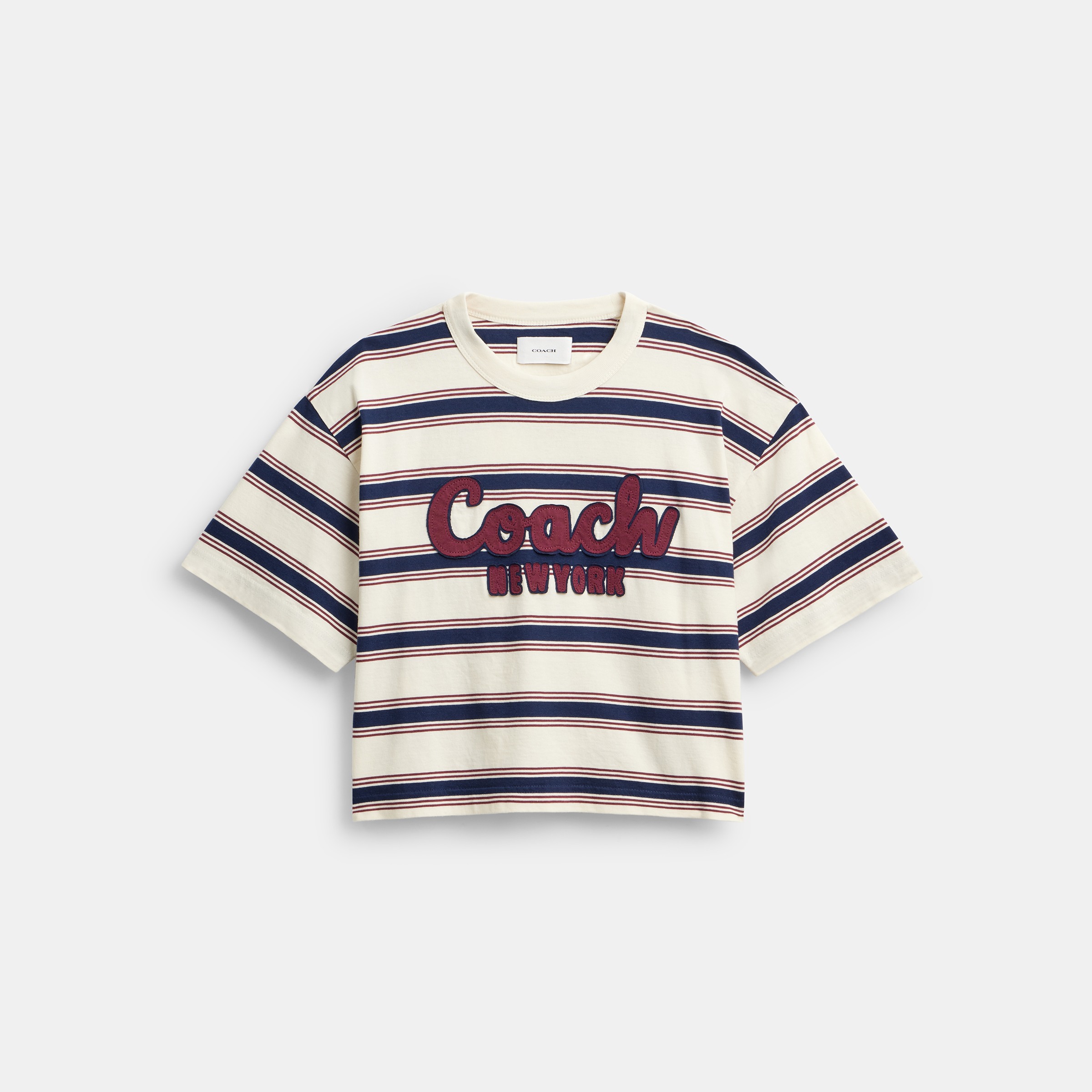 Cursive Coach Striped Cropped T-Shirt