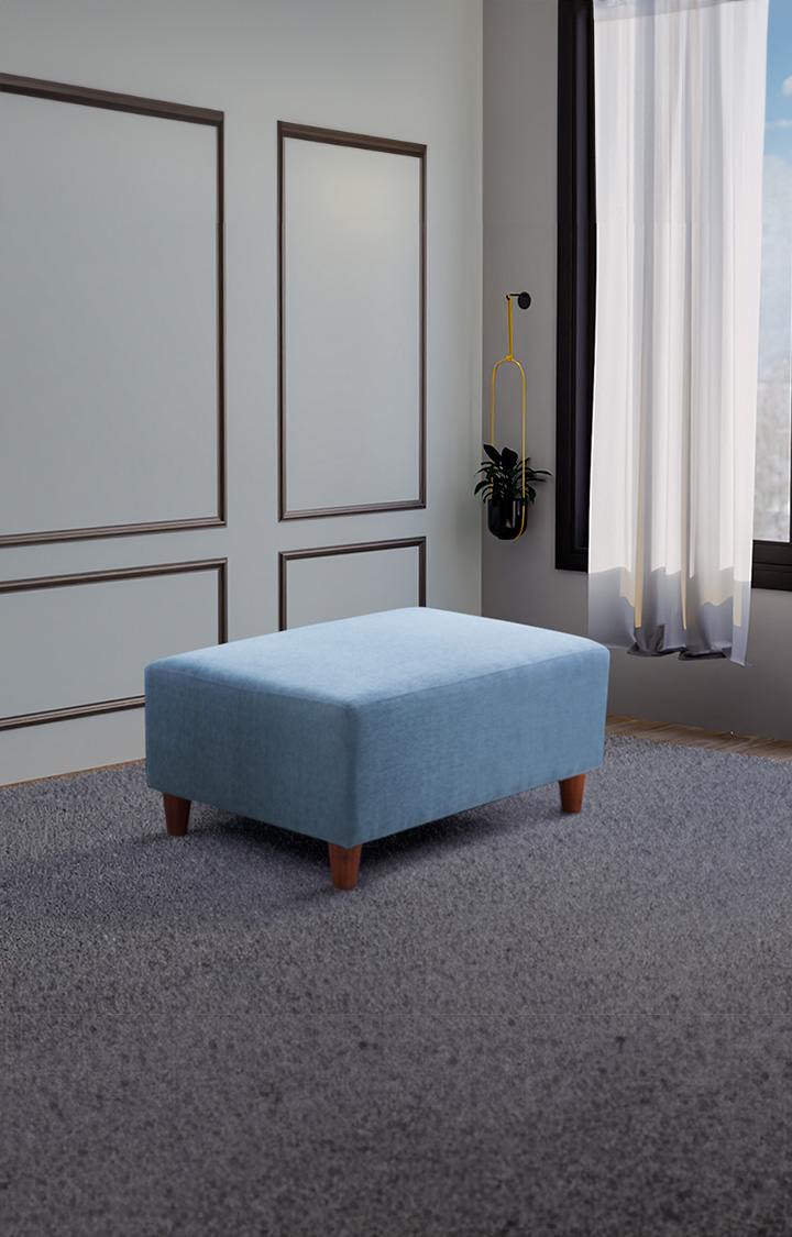 neudot Hailey Fabric Ottoman | Entry Way Stool | Wooden Legs | Blue Colour