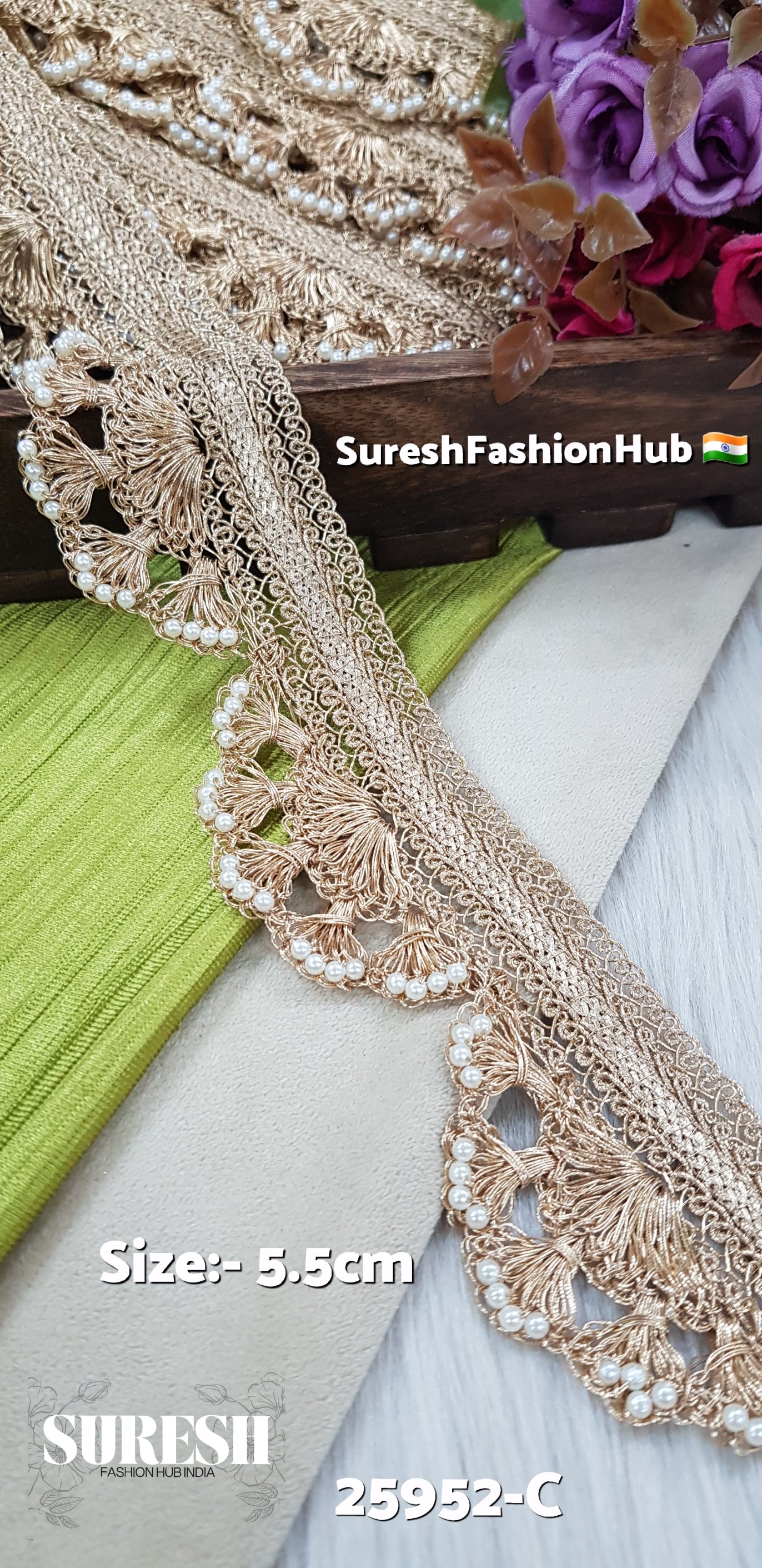Rose Gold Heavy Moti Pankha Jhalar Lace