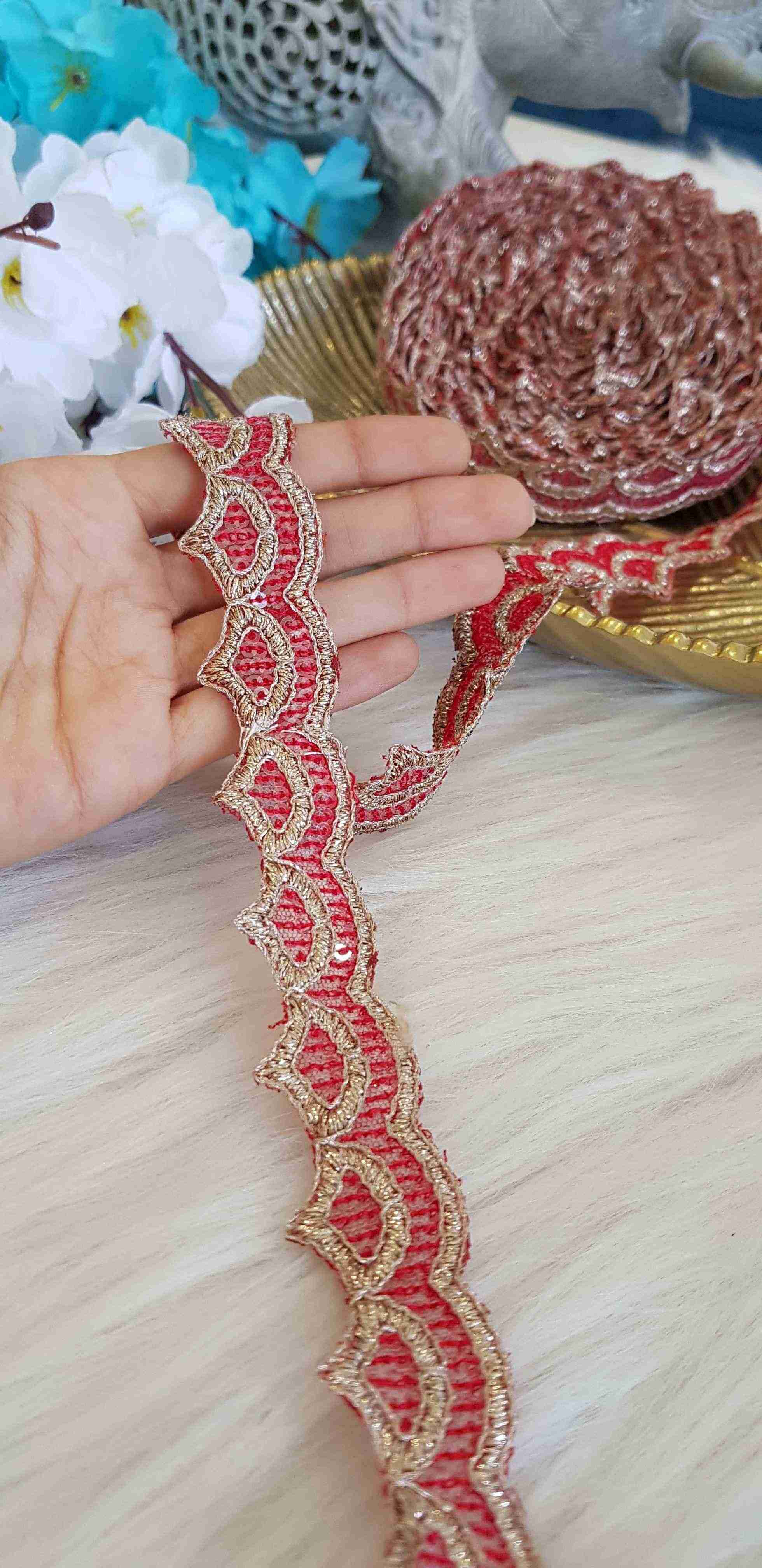 Glittering Red Waves Embroidered Trim