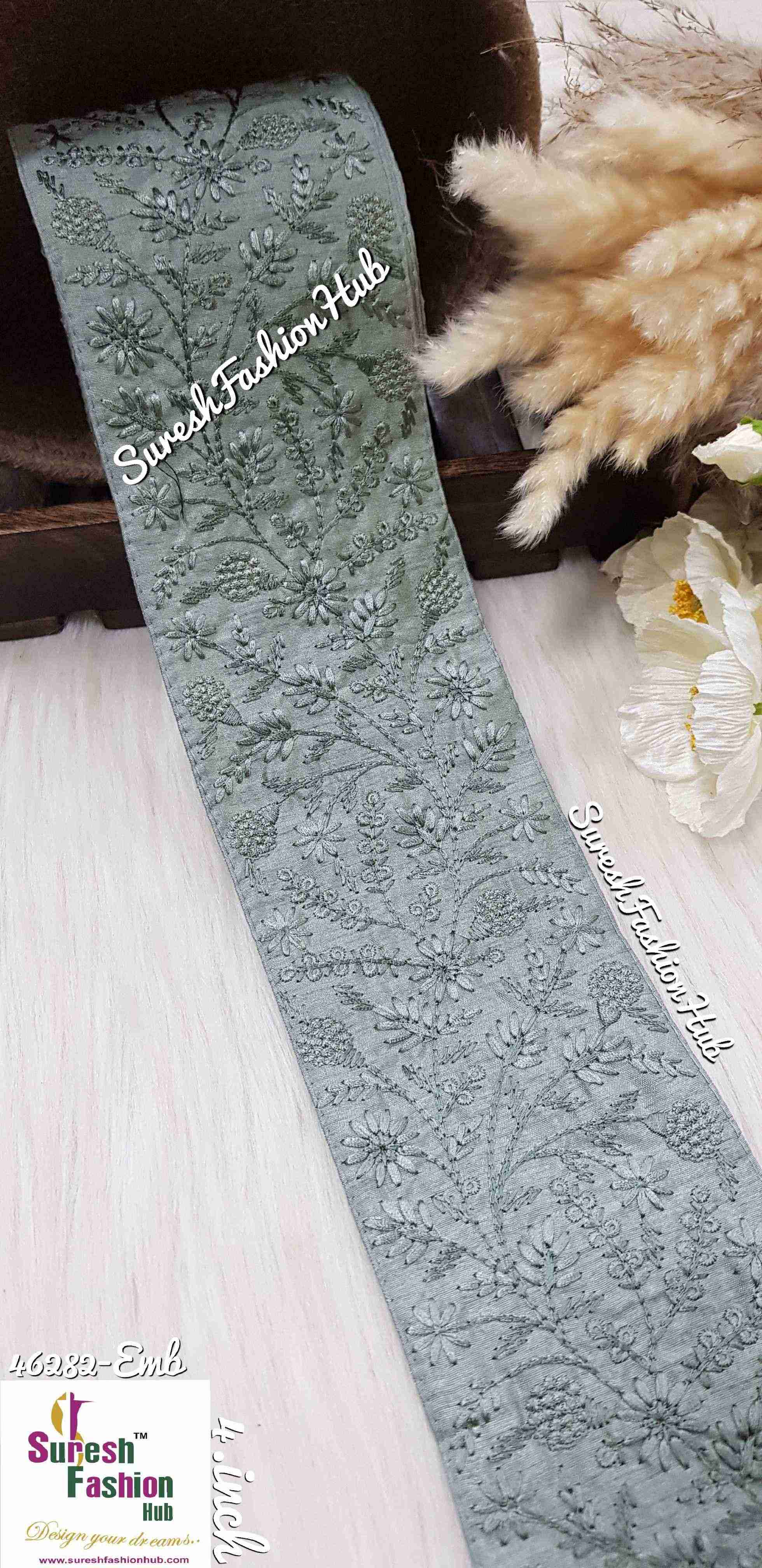 Dainty Flowers Dark Sea Green Threaded Ribbons