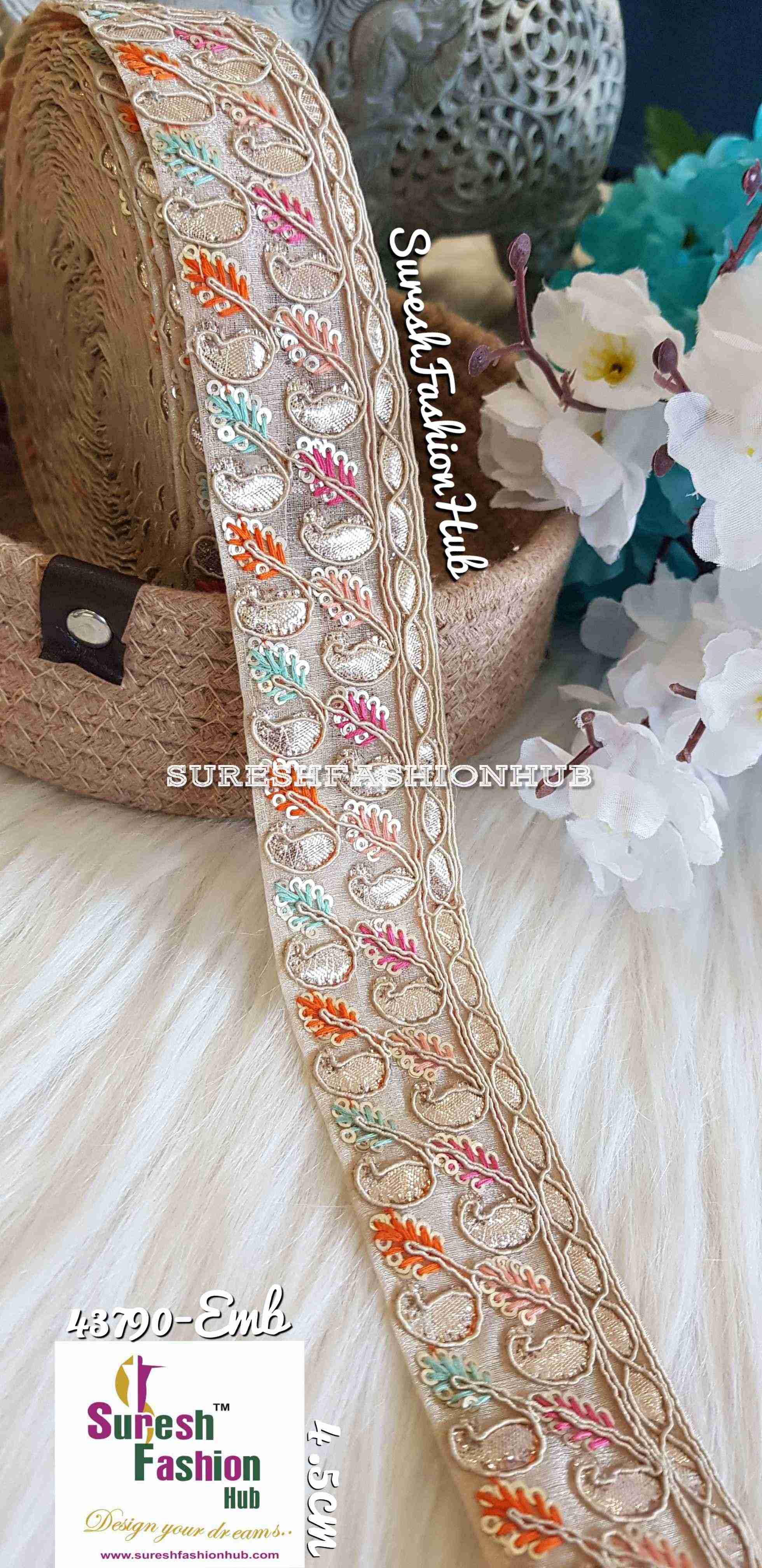 Orange And Pink Threaded Sequenced Mix Designer Trim