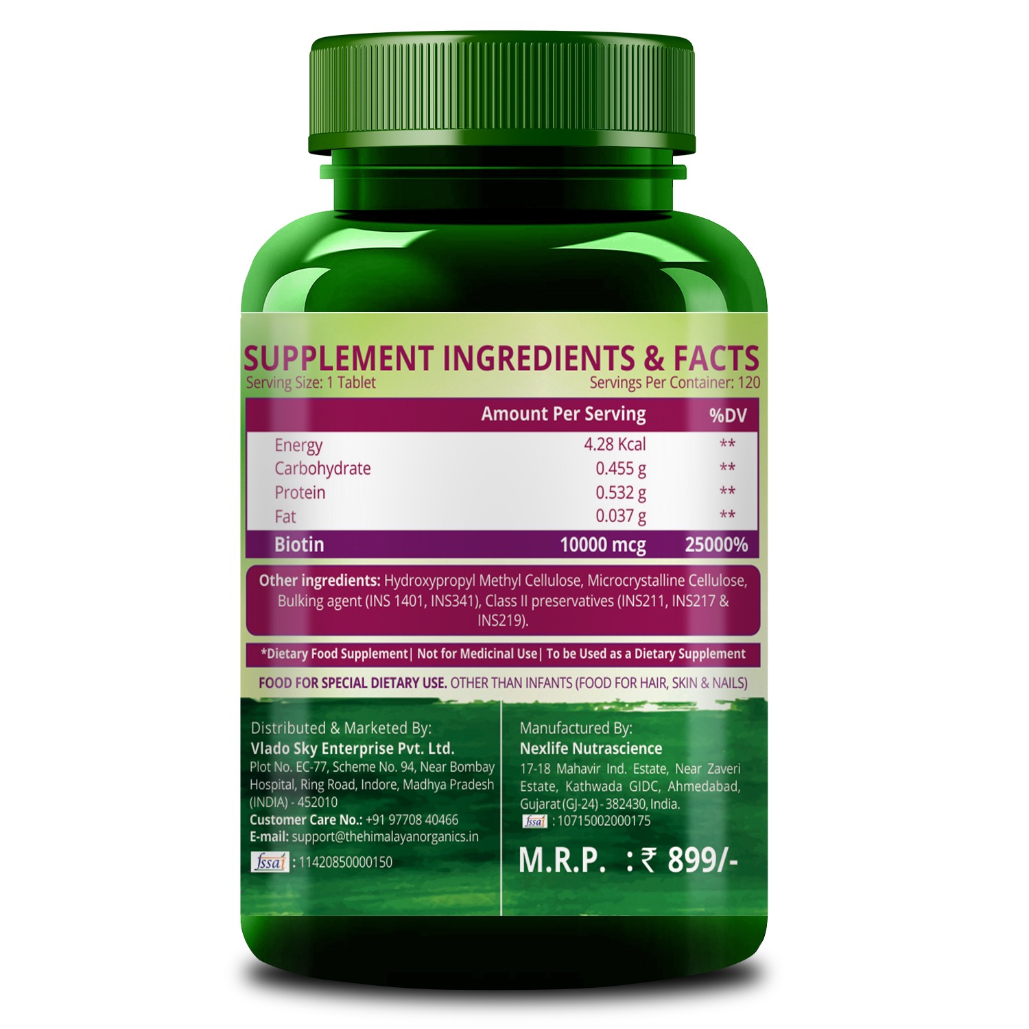 Himalayan Organics Biotin 10,000Mcg for Hair Growth- 120 tablets