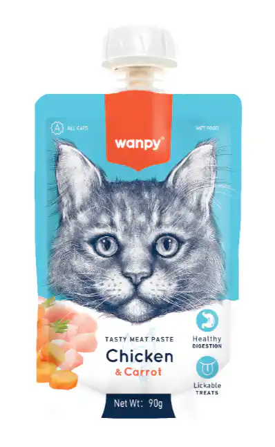 Wanpy Tasty Meat Paste Chicken & Carrot Treat for Cats, 90 g