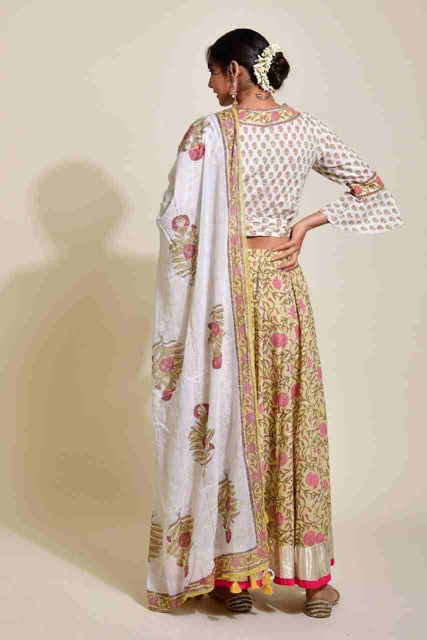 Naksh Yellow and Pink Skirt, Top, Dupatta (Set ot 3)