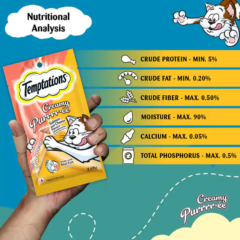 Temptations Creamy Cat Treat, Salmon & Cheese Flavour – 48 g (4 pieces)