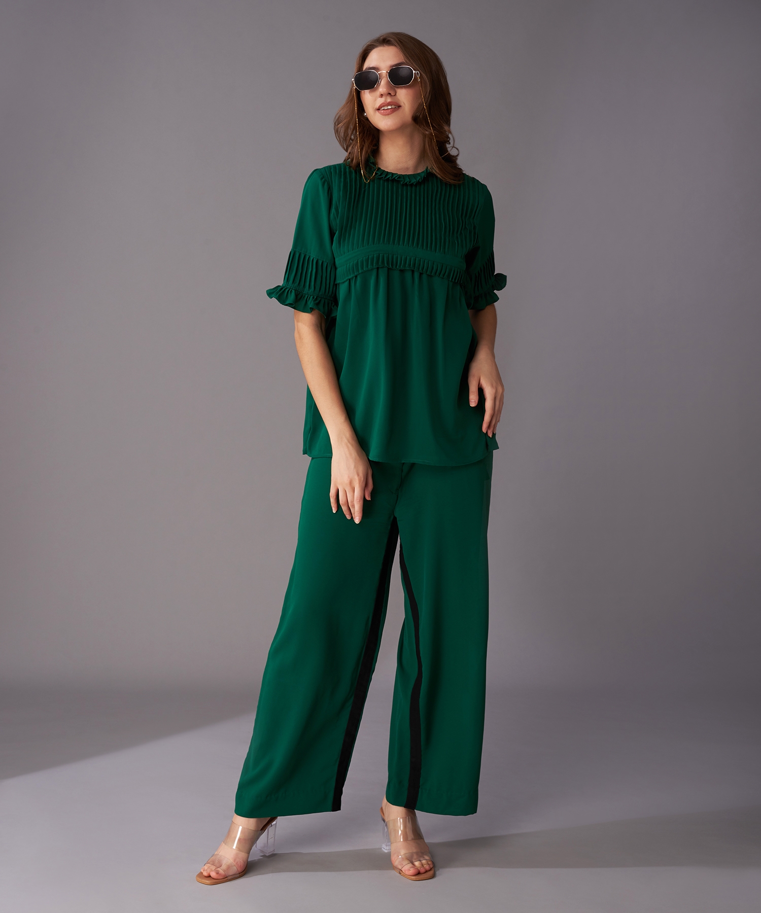 Emerald Pin-Tuck Solid Co-ord Set (Green)