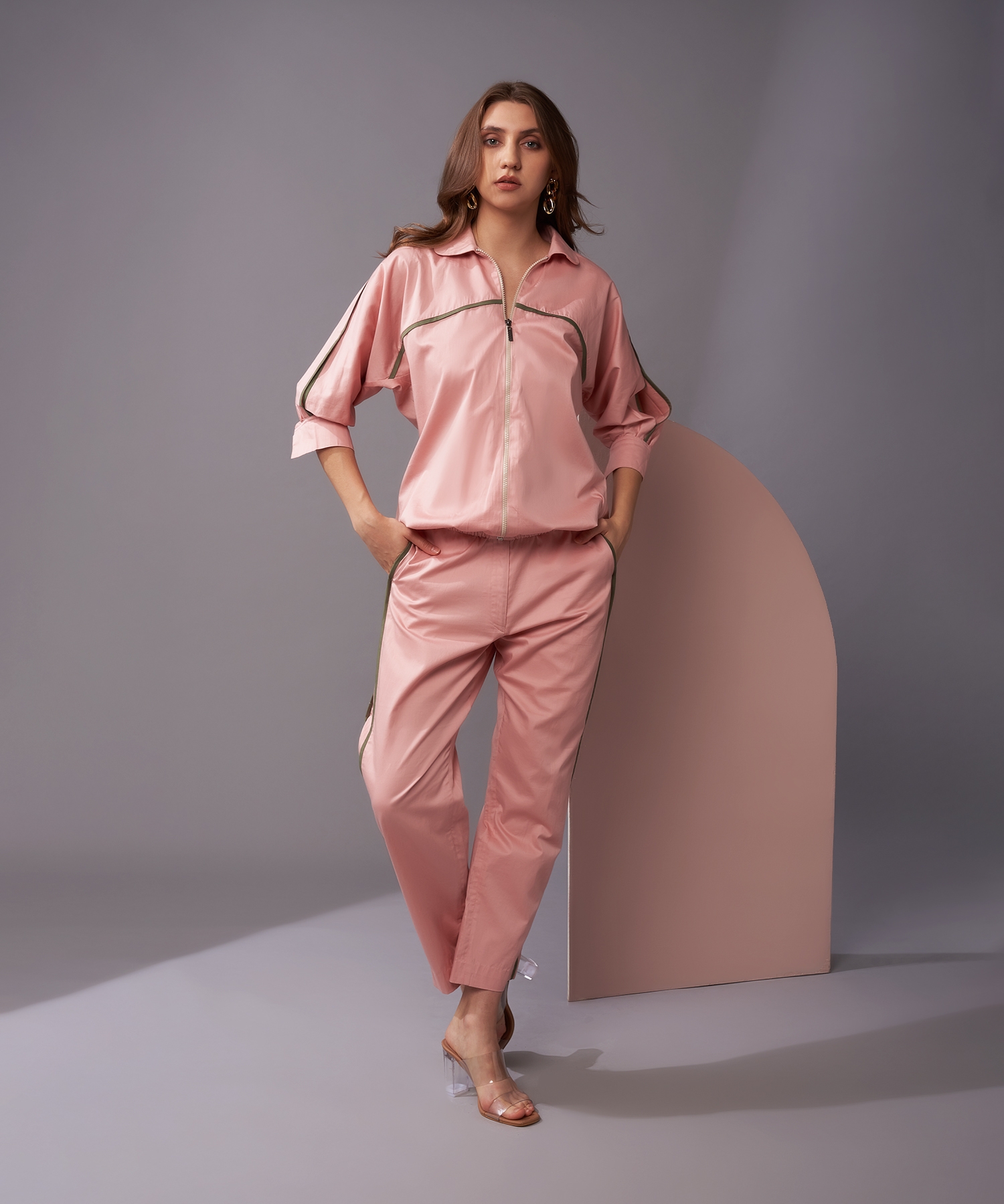 Chica Plain Striped Co-ord Set (Light Pink)