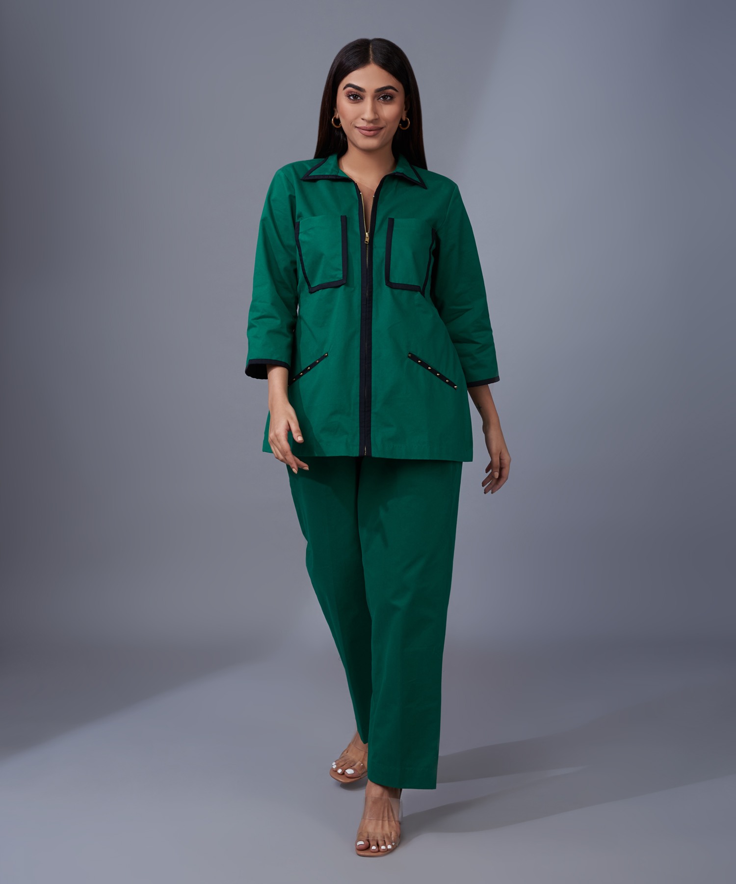 Gemstone Solid Jacket Co-ord Set (Green)