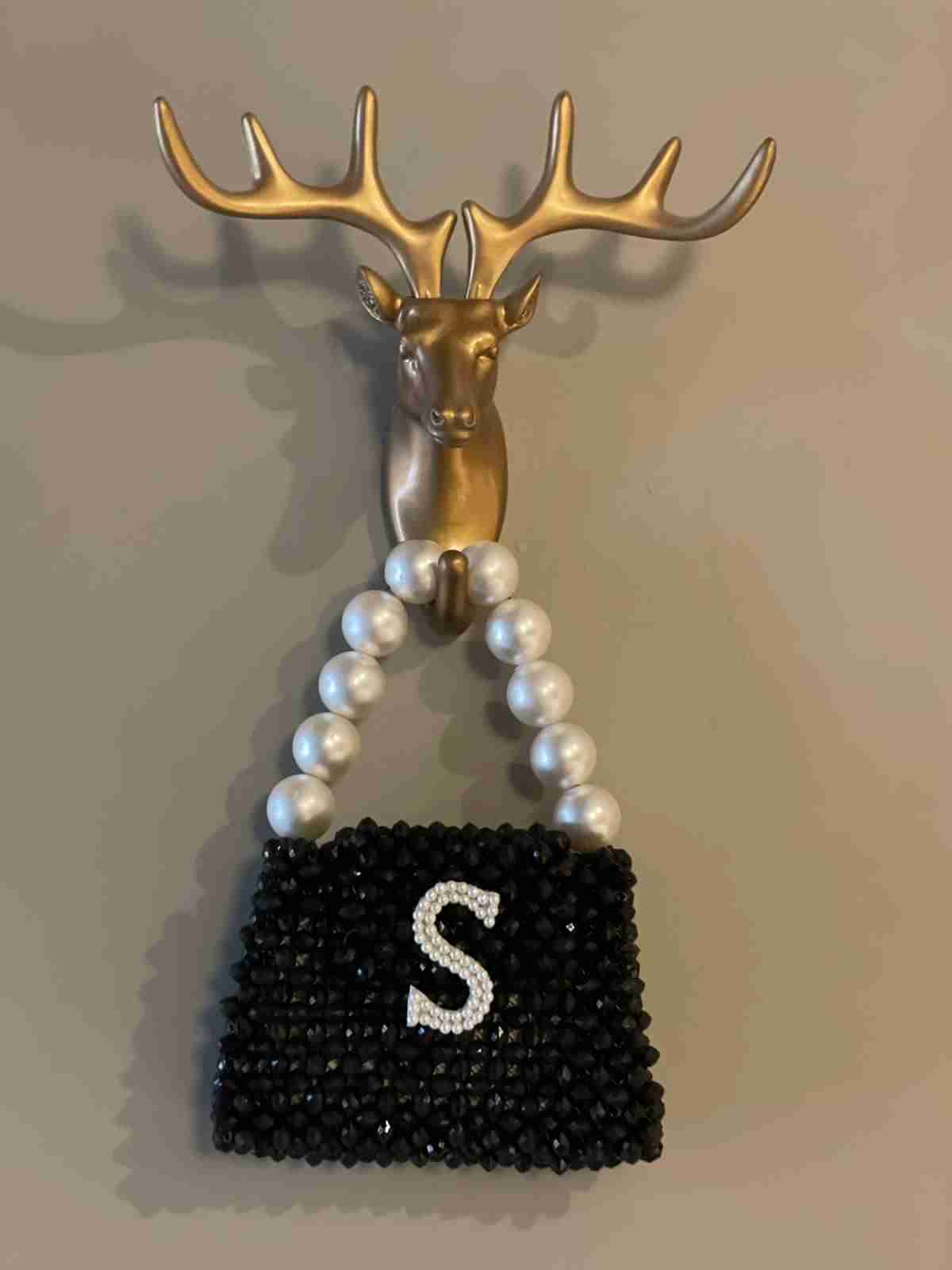 Black Minitial Bag with Pearl Handle