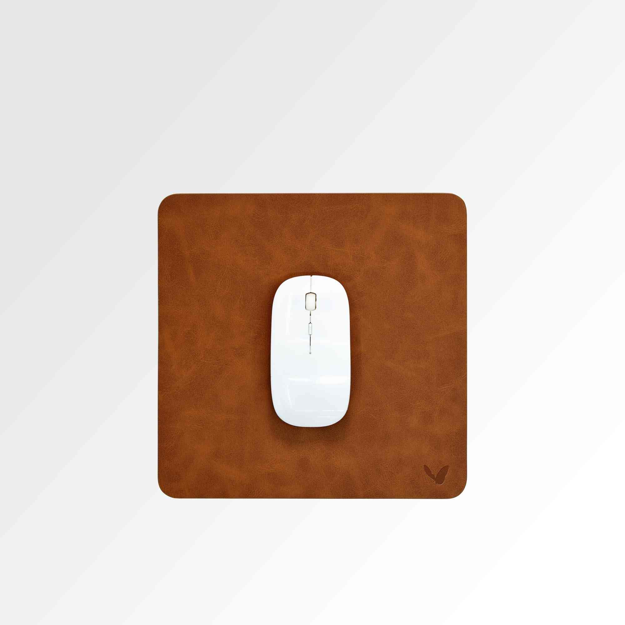 Square Mouse Pad in Faux Leather | Creasing Free | High Precision | Reversible | Flexible | 9×9 Inches | Uniflex | Tan