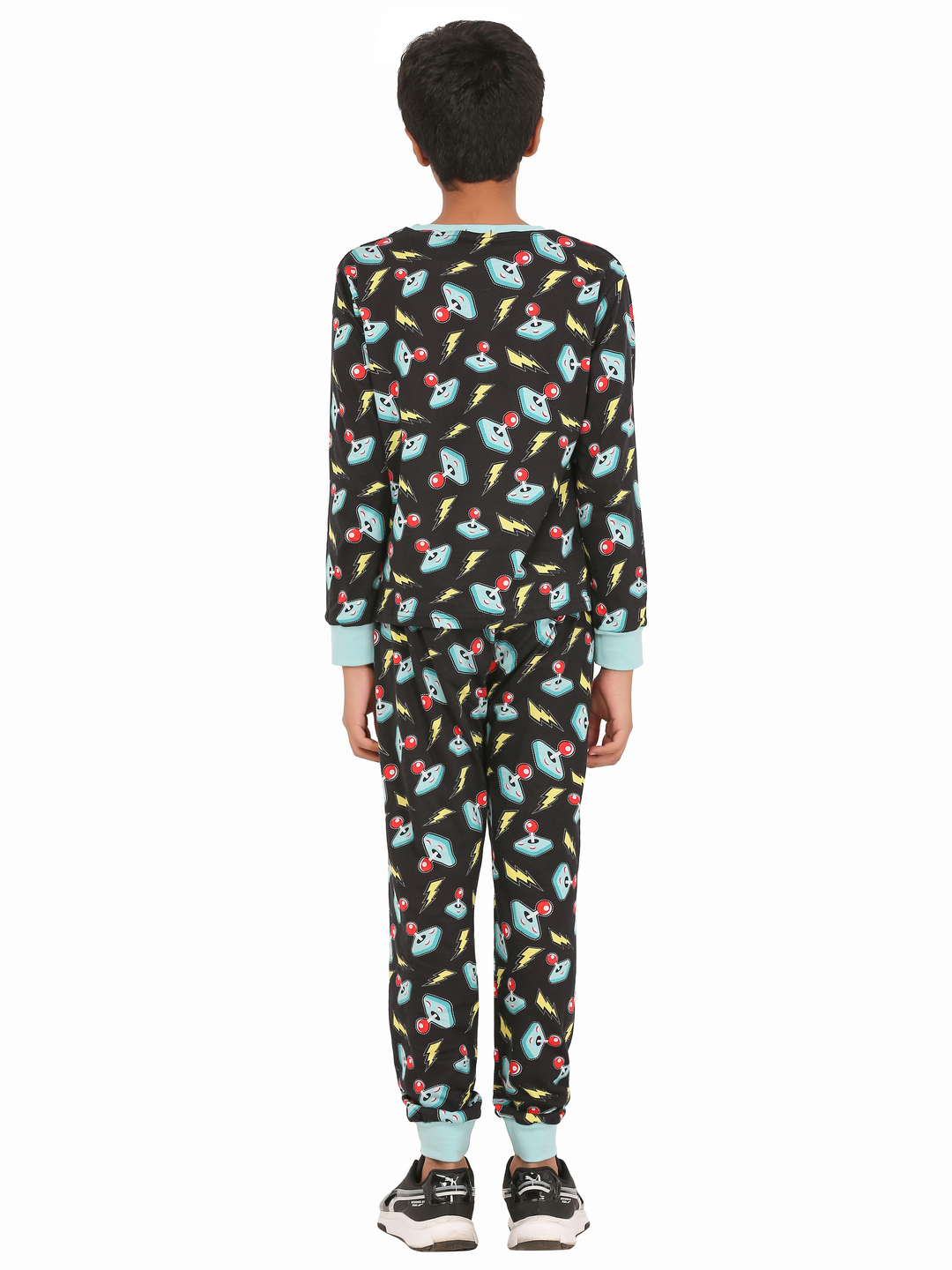 Ninos Dreams Boys Cotton Full Sleeves Coord Set with Lower Videogame Print- Black