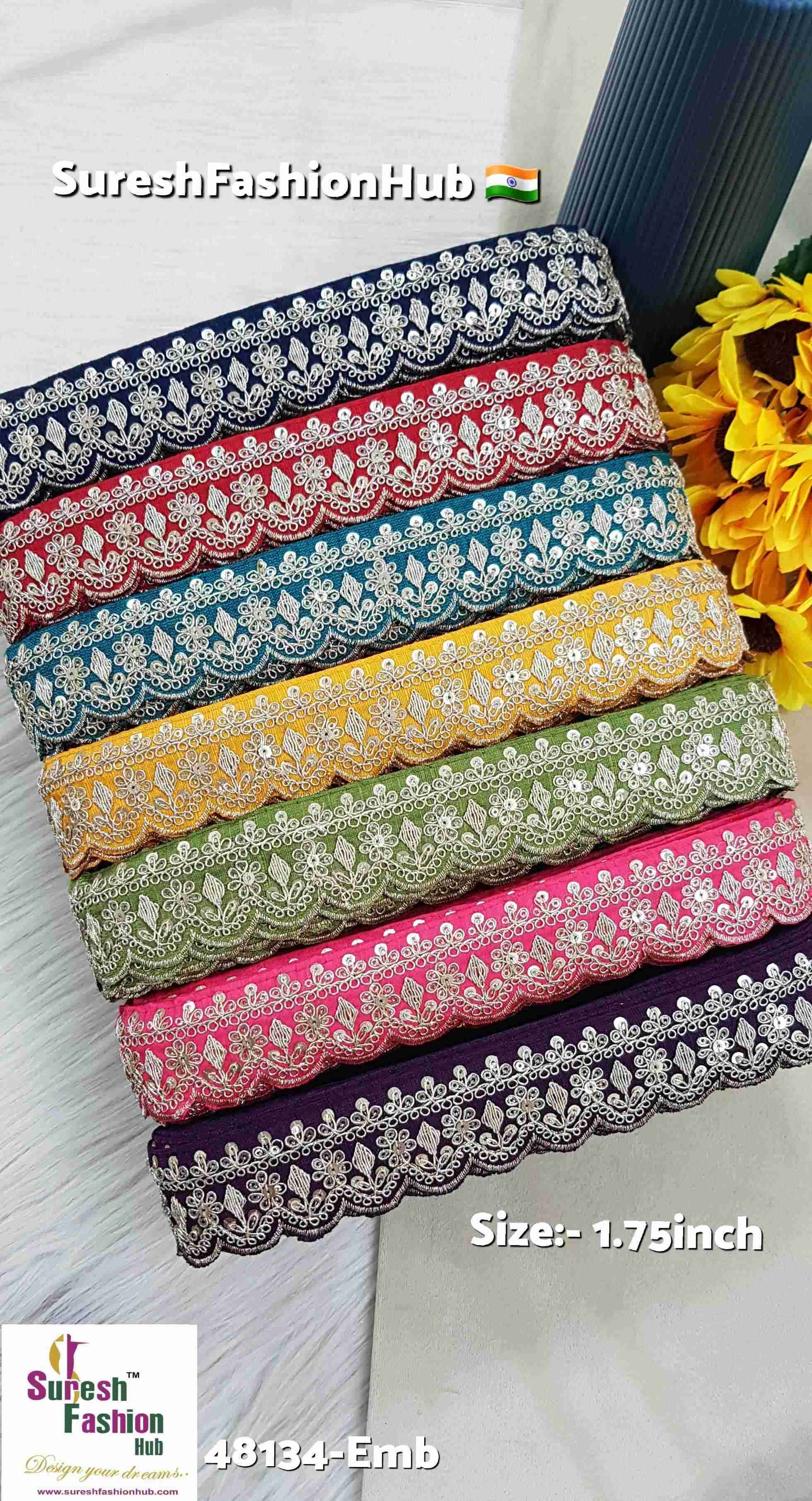 Mehendi Scalloped Pearl Dori Embroidery Lace on Beige Net
