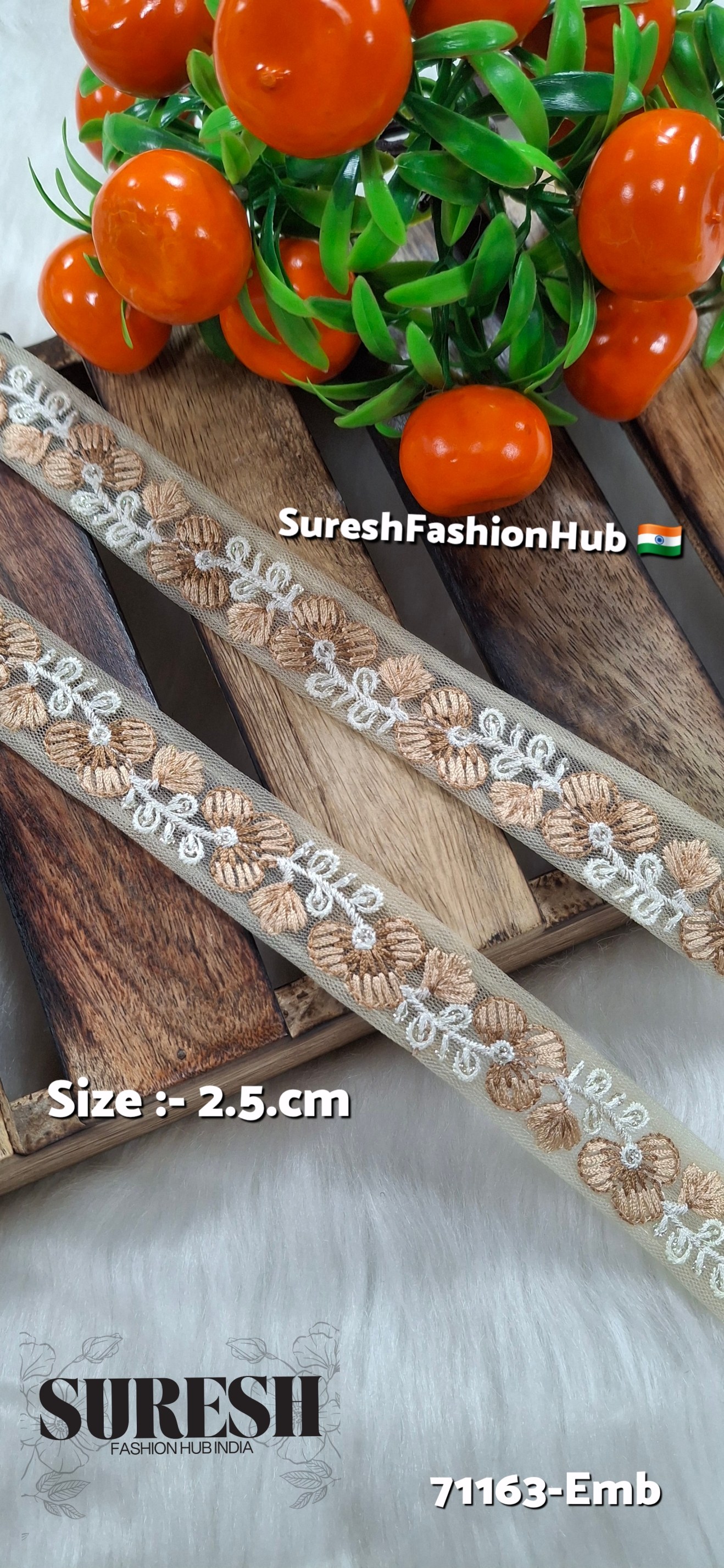 Floral Thread Embroidery Lace – Beige | 71163-Emb