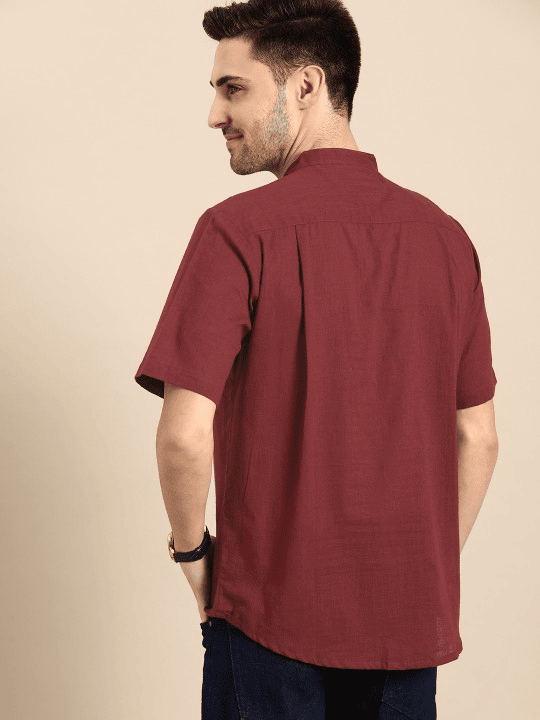 Men Maroon Pure Cotton Solid Kurta