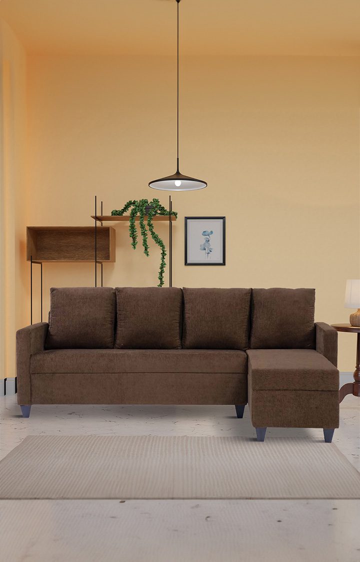 neudot Saya LHS Sectional Sofa for Living Room |6 Person Sofa| Premium Fabric with Cushioned Armrest | 12 Months Warranty| Solid Wood Frame| 6 Seater in Saya Brown Color DIY(Do-It-Yourself)