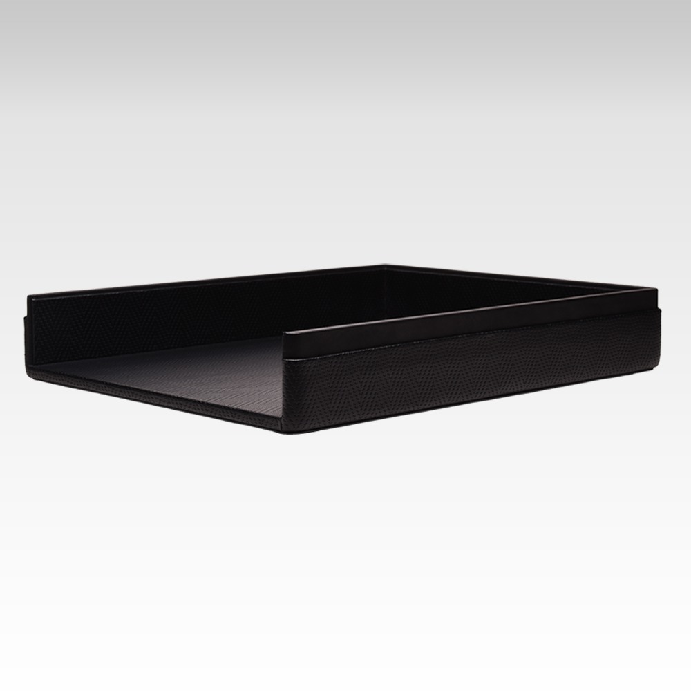 A4 Size Paper Tray / Letter Tray / Desk Organizer / Leather Office Accessory in Premium Faux Leather | Chevron Series | Black