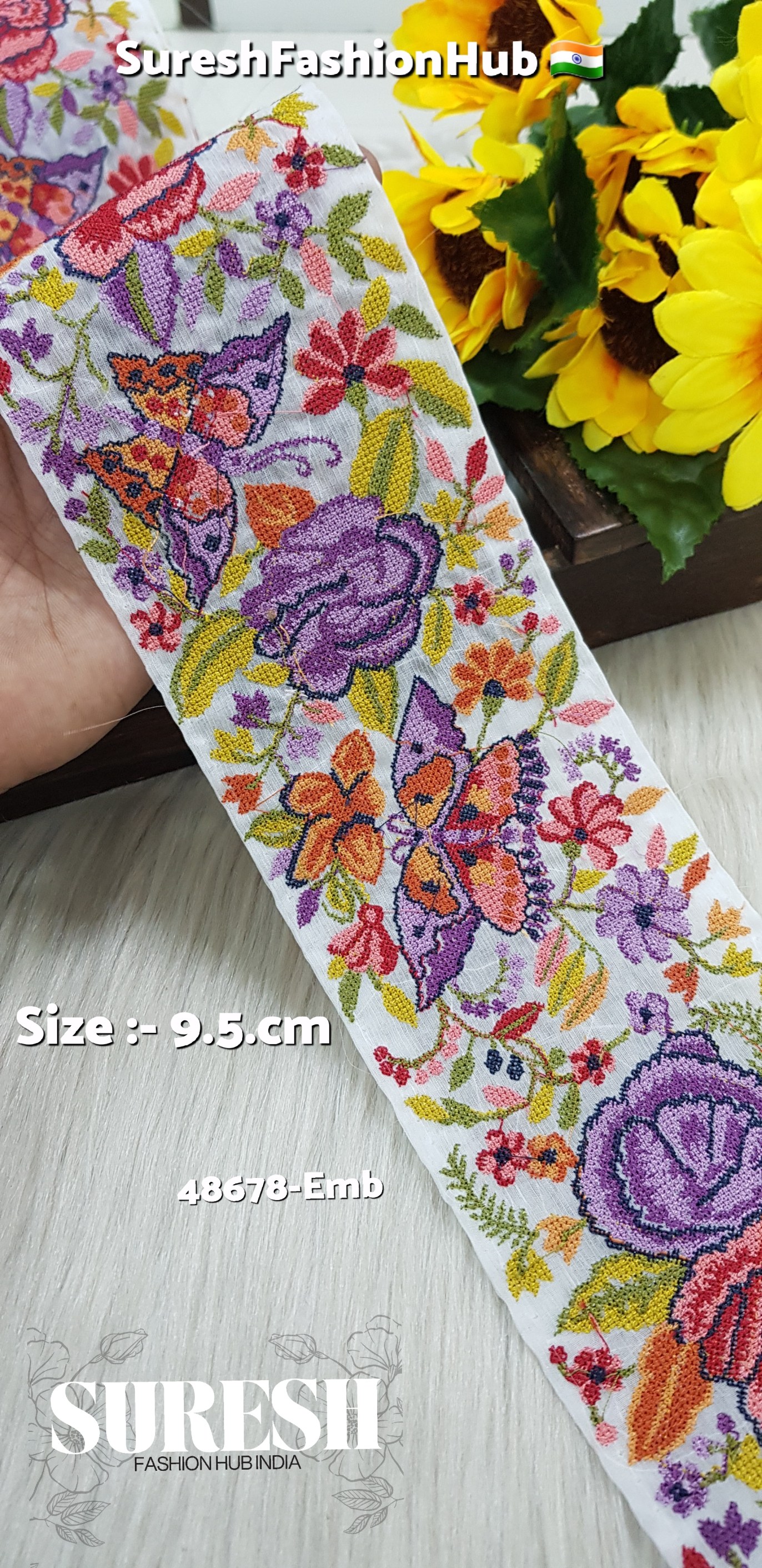 48678-Emb Color No 7 Cross Stitch Butterfly & Flower Border