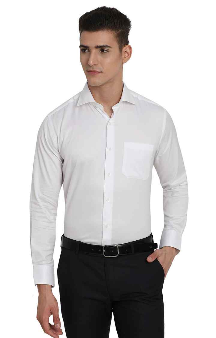 CAJW-12384-1 WHITE DOBBY Men's White Cotton Solid Formal Shirts