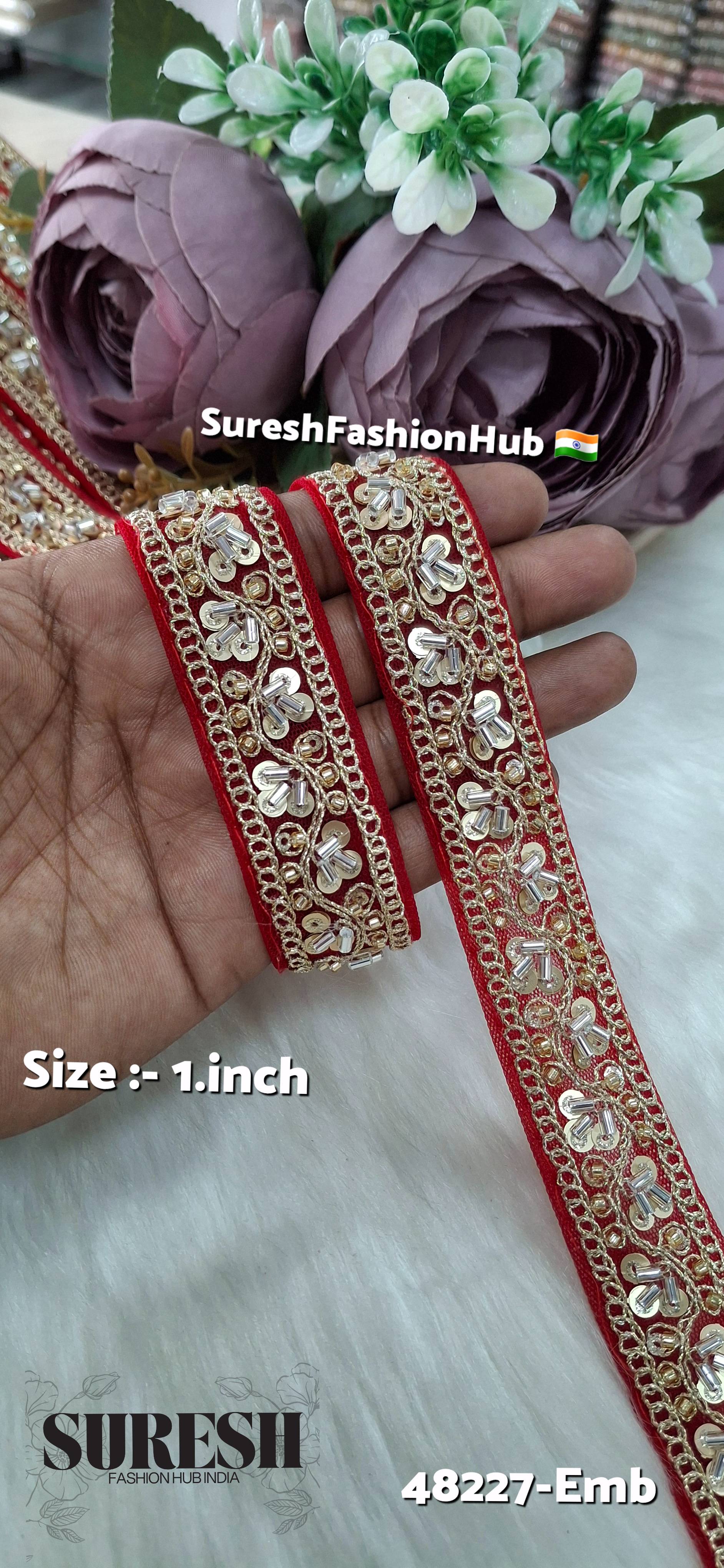 Red Pearl Embroidery Net Lace