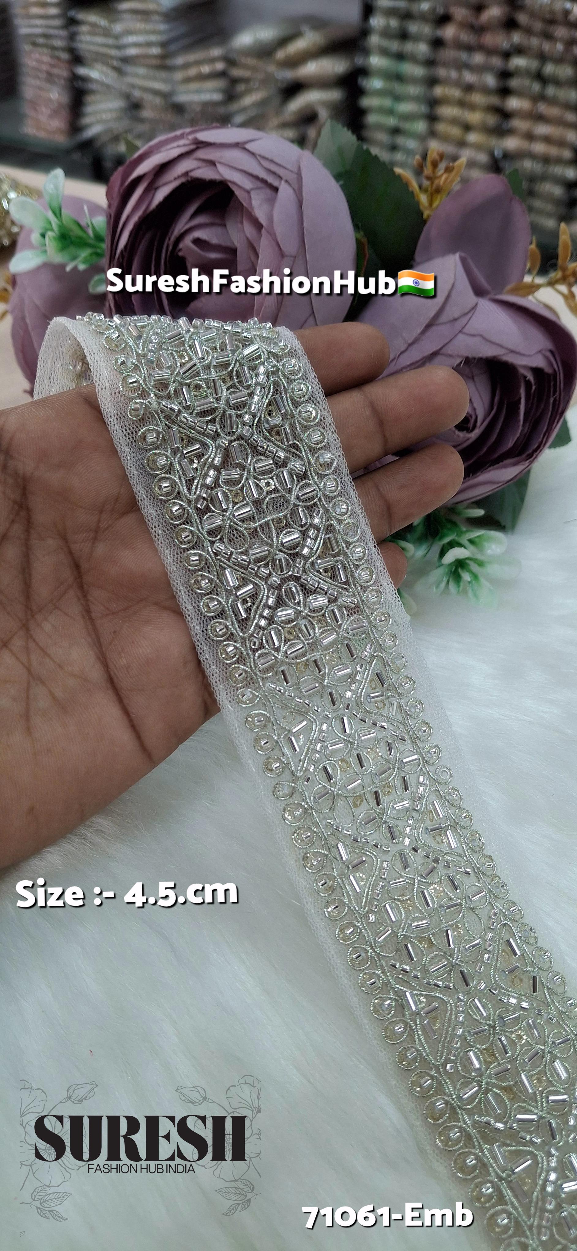 Water Silver Floral Embroidery Border Lace