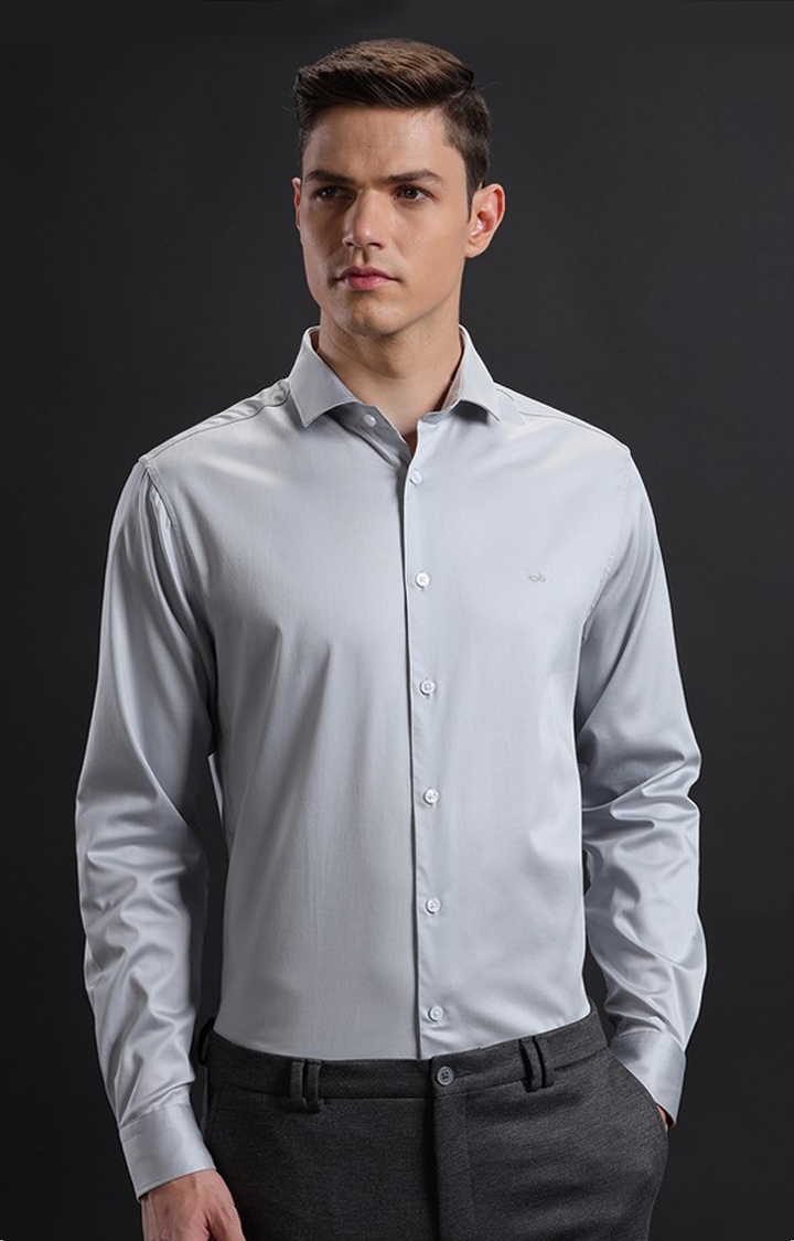 Aldeno | Men's Grey Satin Solid Formal Shirt