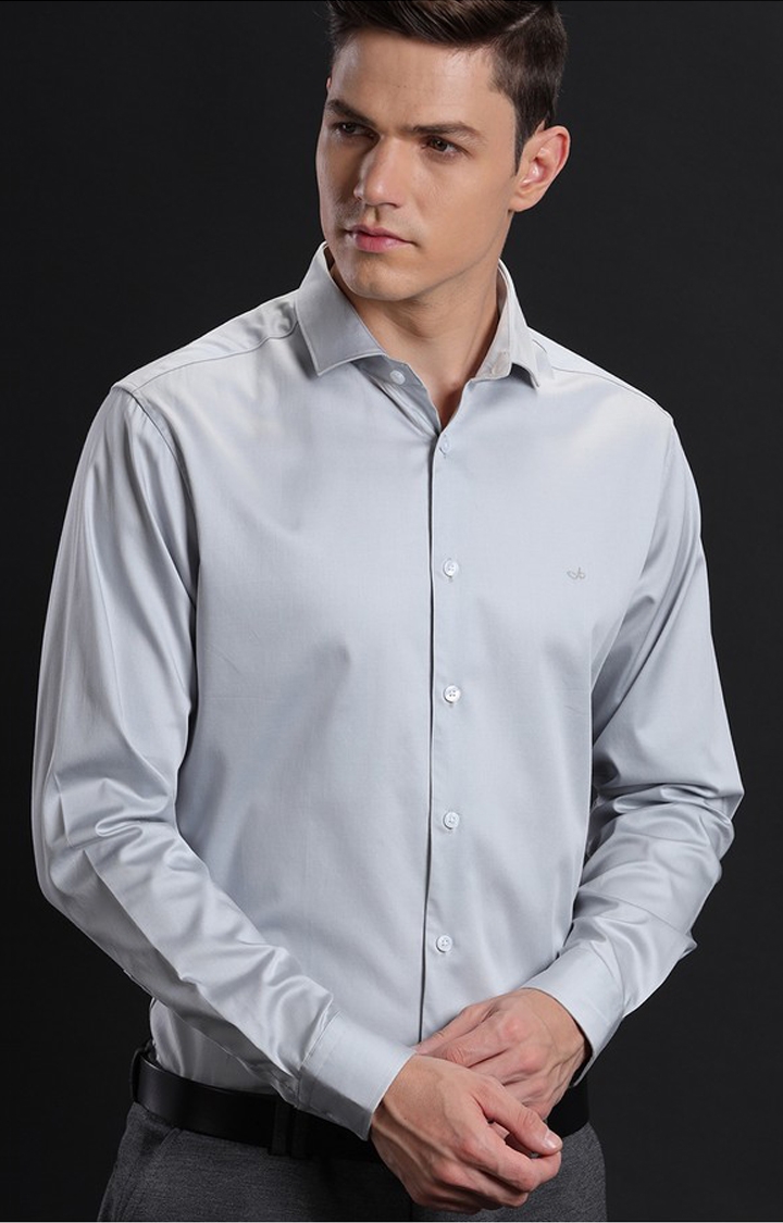 Men's Grey Satin Solid Formal Shirt