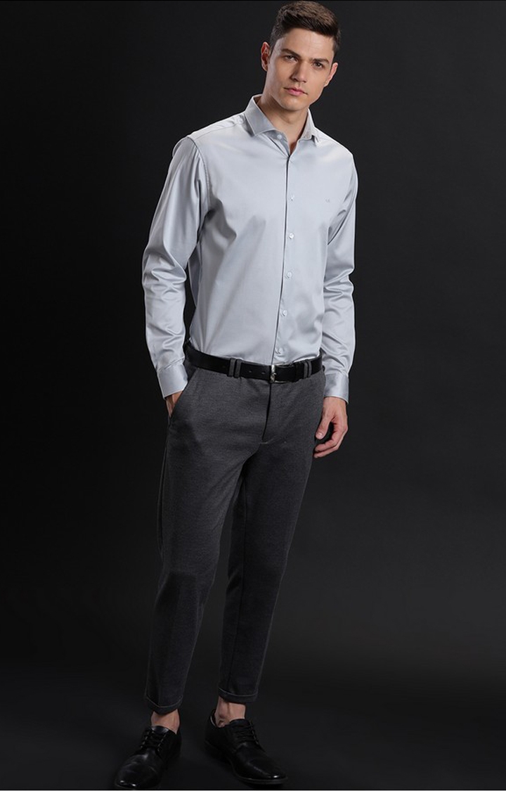 Men's Grey Satin Solid Formal Shirt