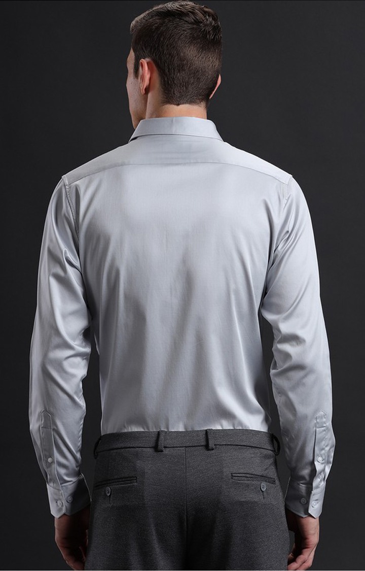 Men's Grey Satin Solid Formal Shirt