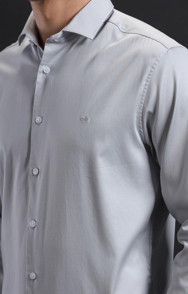 Men's Grey Satin Solid Formal Shirt