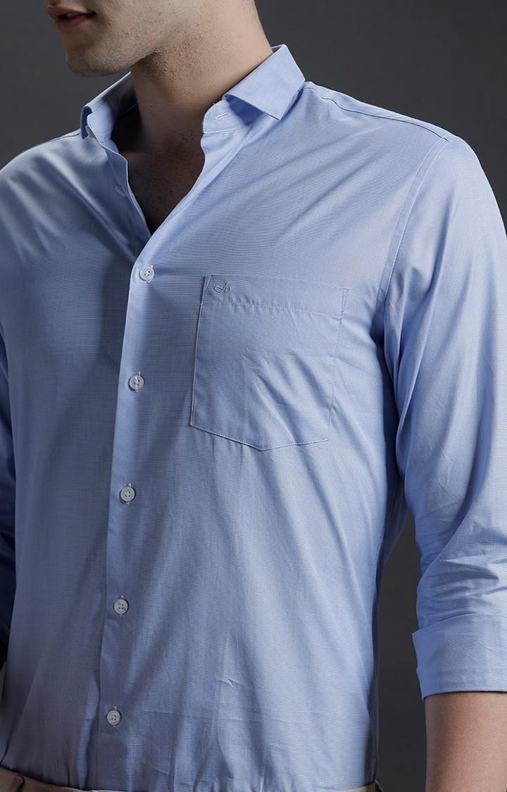 Men's Blue Cotton Solid Casual Shirt