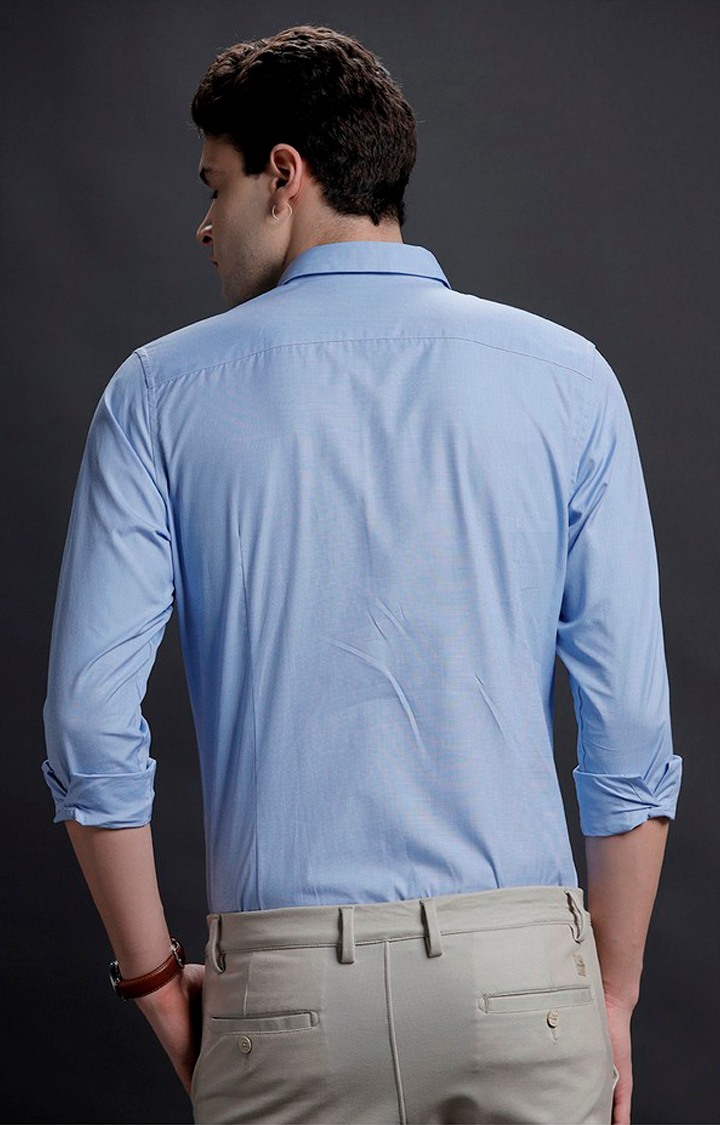 Men's Blue Cotton Solid Casual Shirt