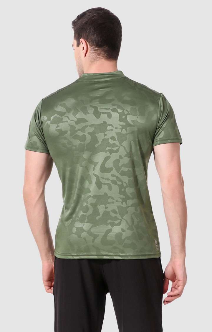 Fitinc | Men's Olive Green Polyester Printed Activewear T-Shirt 3