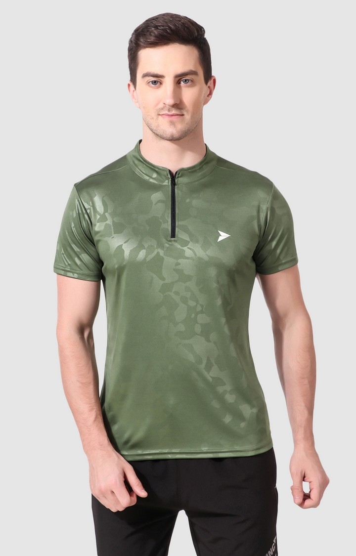 Fitinc | Men's Olive Green Polyester Printed Activewear T-Shirt 2