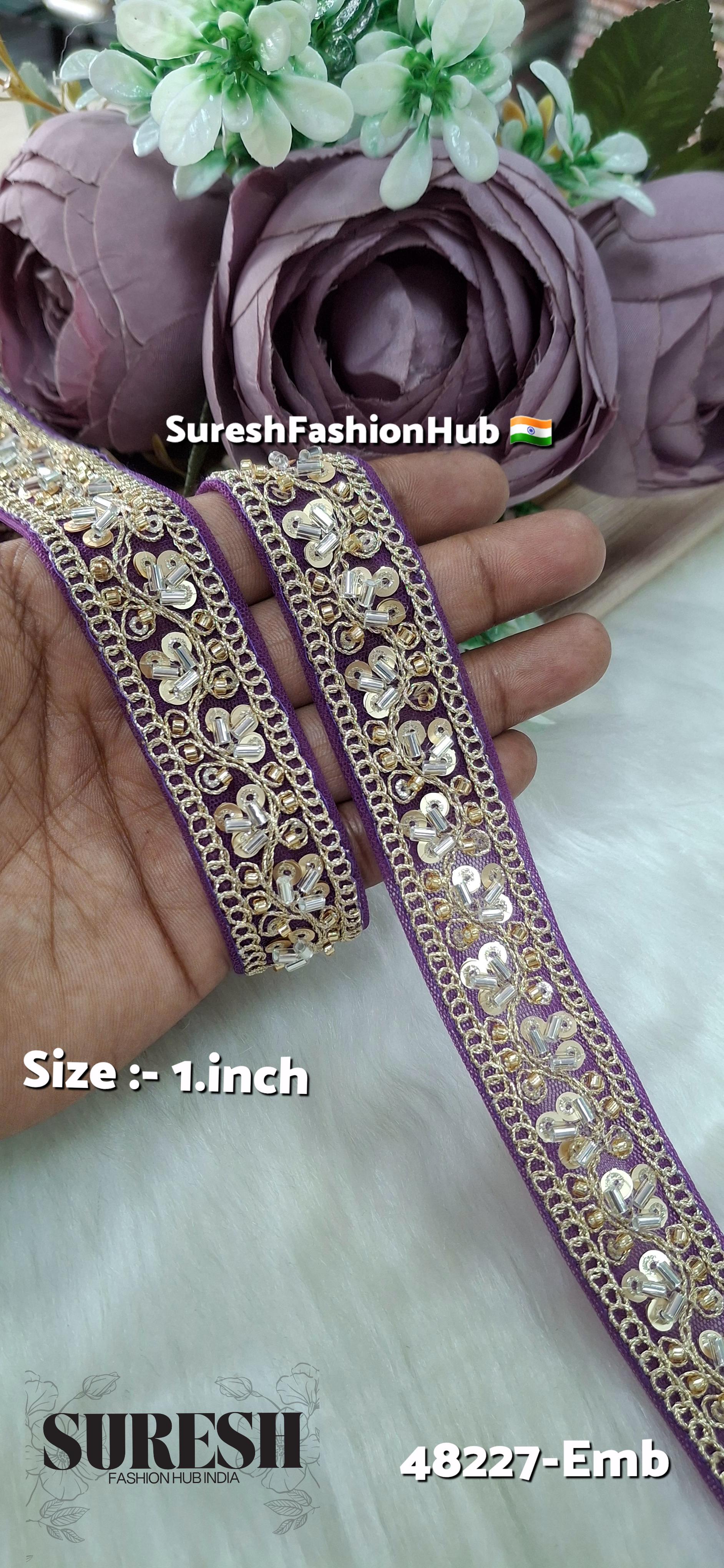 Purple Pearl Embroidery Net Lace