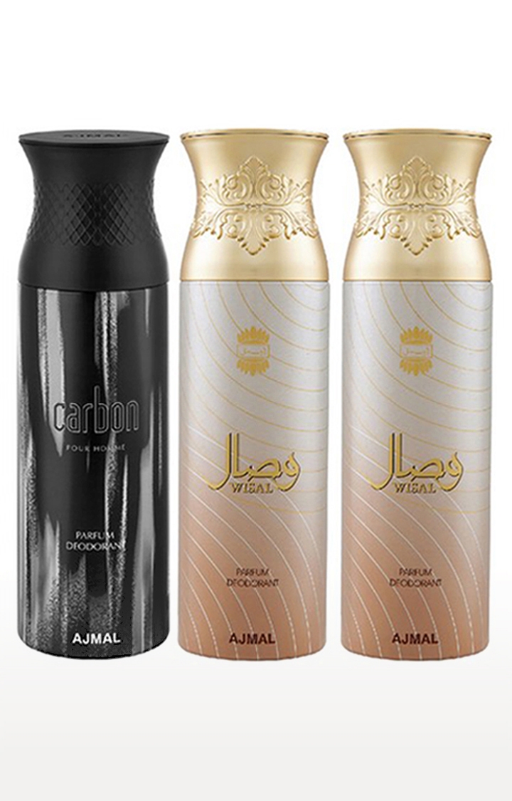 Ajmal | Ajmal Carbon & Wisal Deo & Wisal Deodorant Spray - For Men & Women (200 ml, Pack of 3)  0