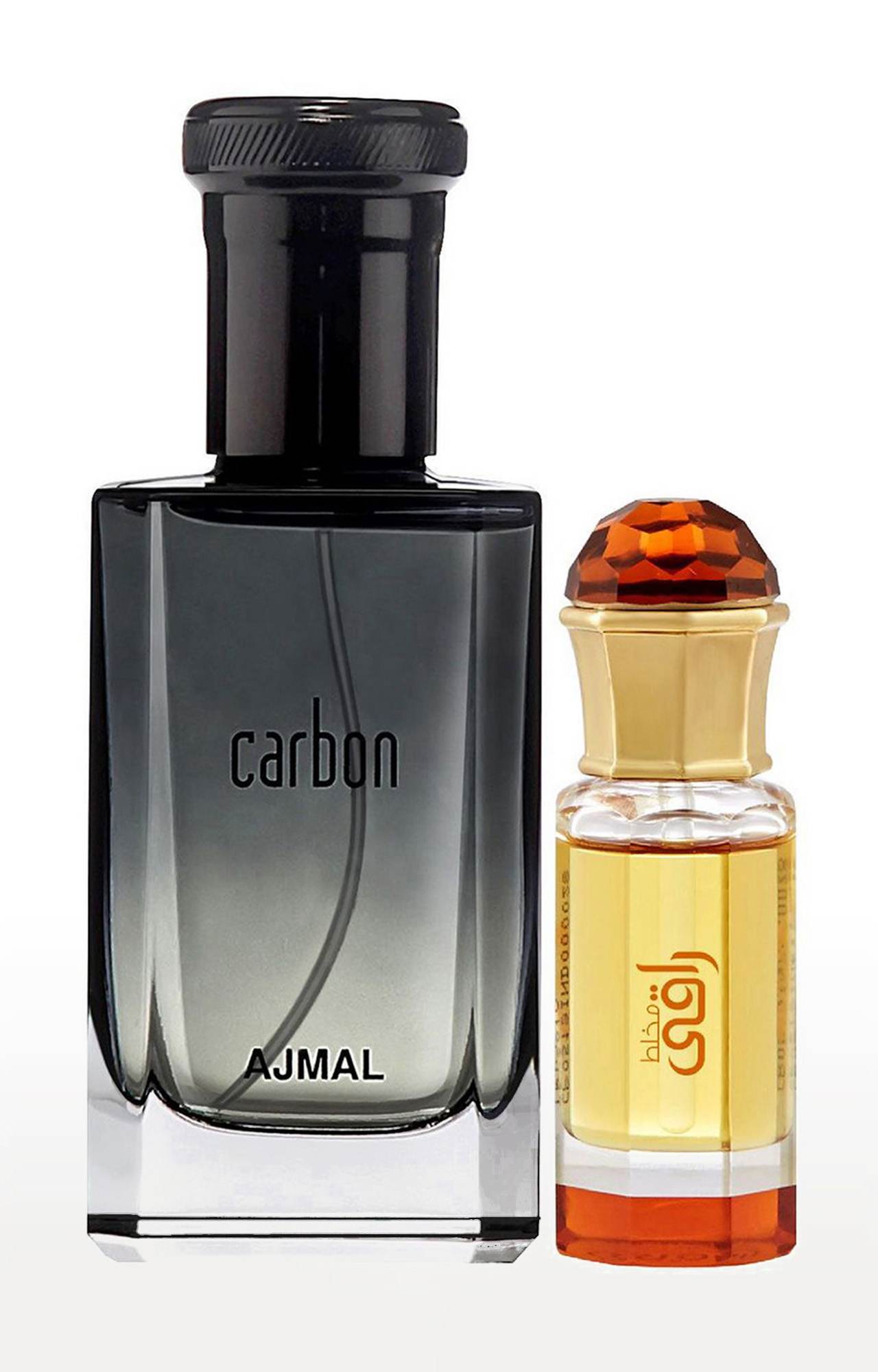 Ajmal Carbon EDP Perfume 100ml for Men and Mukhallat Raaqi Concentrated Perfume Oil Fruity Alcohol-free Attar 10ml for Unisex