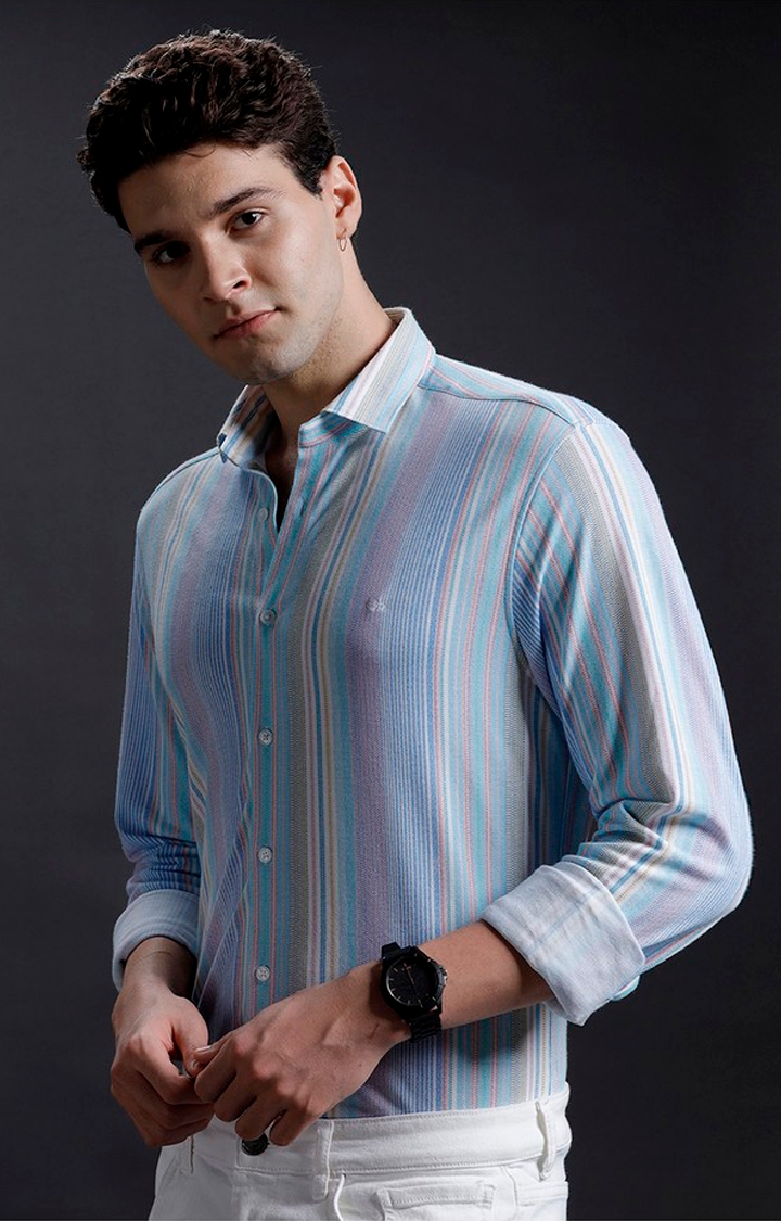 Men's Multi Knit Striped Formal Shirt