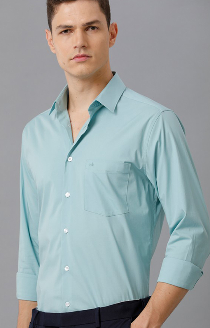 Men's Blue Cotton Solid Formal Shirt