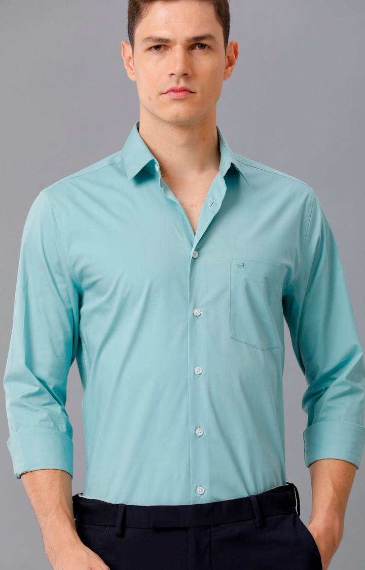 Aldeno | Men's Blue Cotton Solid Formal Shirt