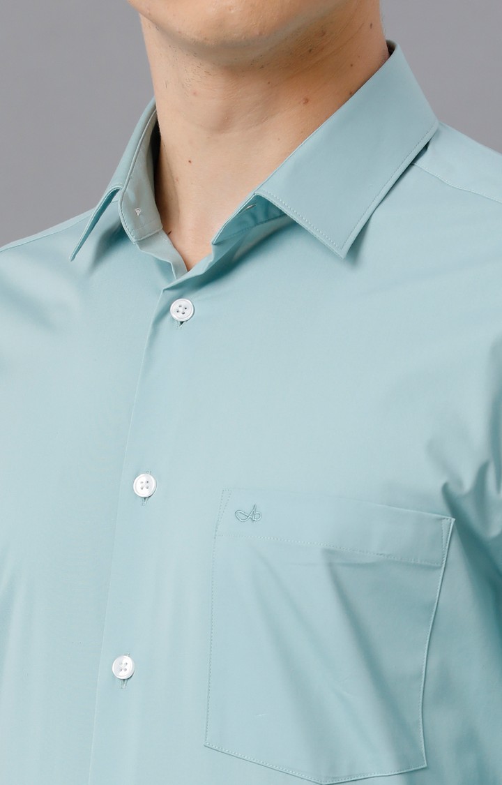 Men's Blue Cotton Solid Formal Shirt