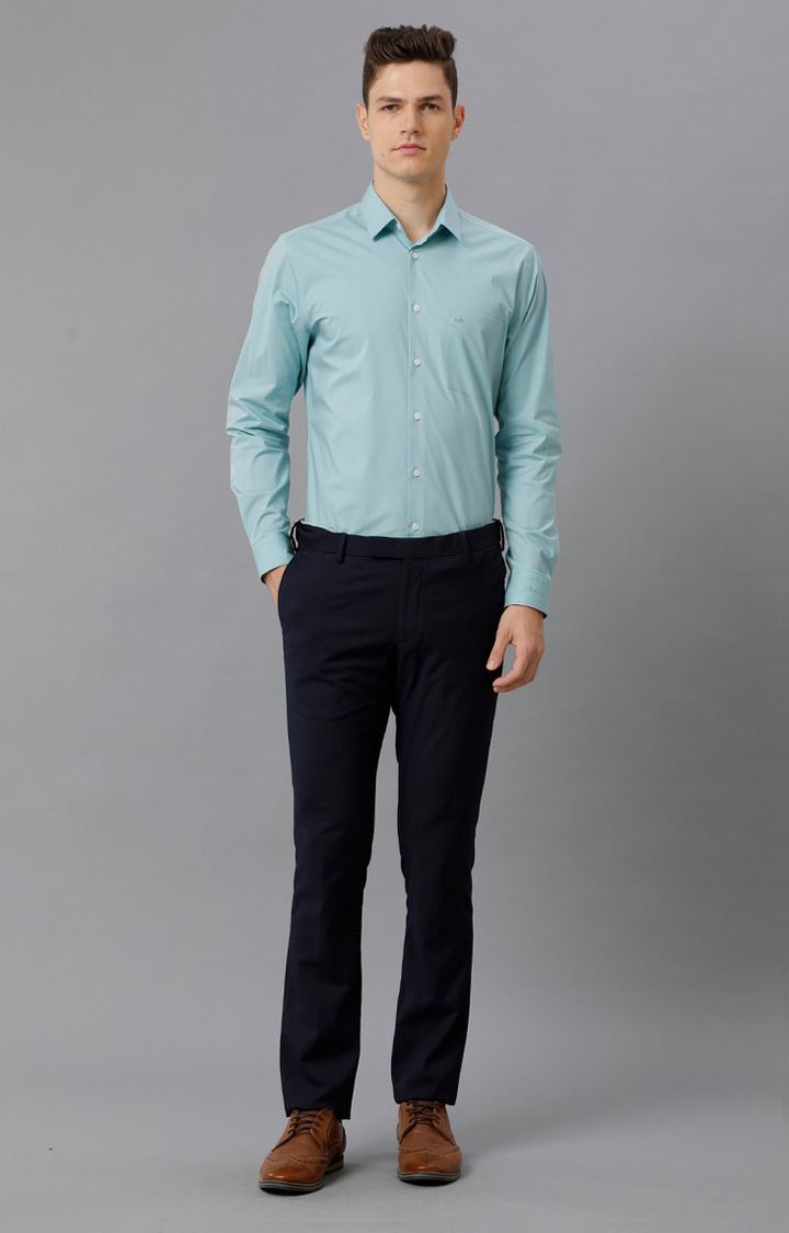 Men's Blue Cotton Solid Formal Shirt