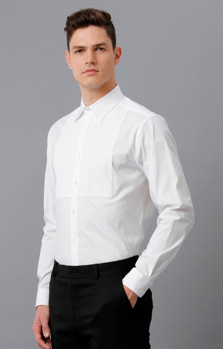 Aldeno | Men's White Cotton Solid Formal Shirt