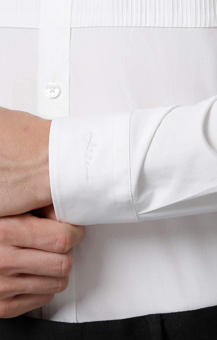Men's White Cotton Solid Formal Shirt