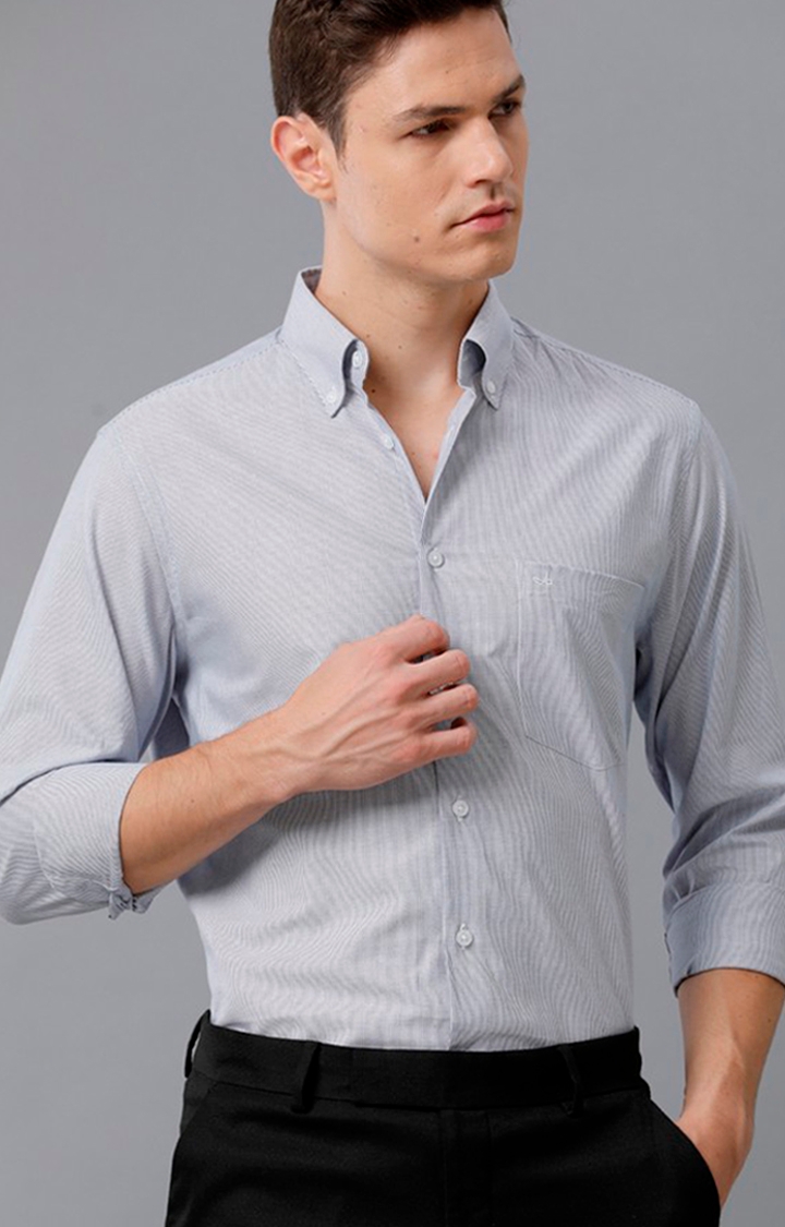Aldeno | Men's White Cotton Striped Formal Shirt