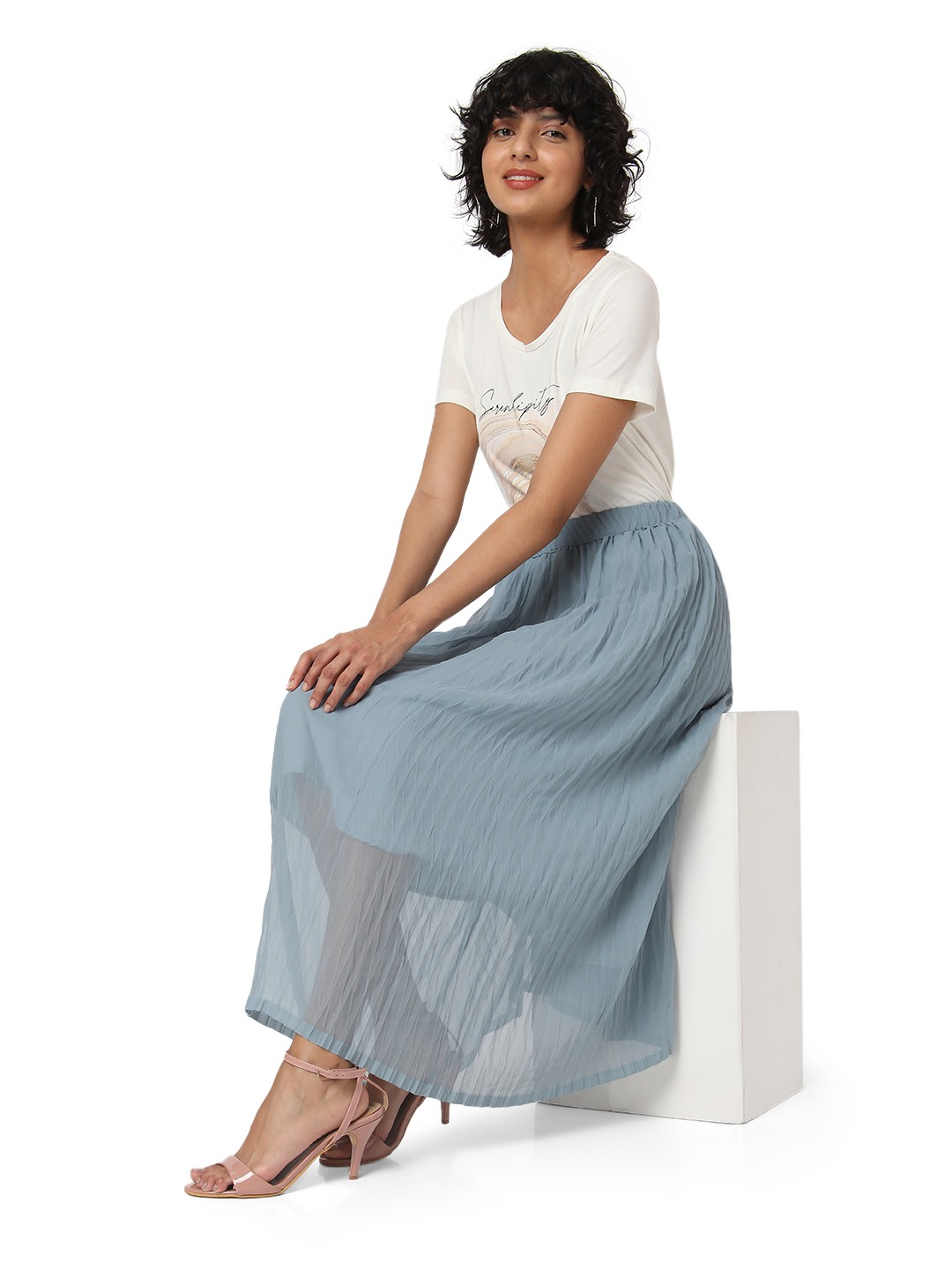 Smarty Pants women s georgette ice blue color pleated flare skirt